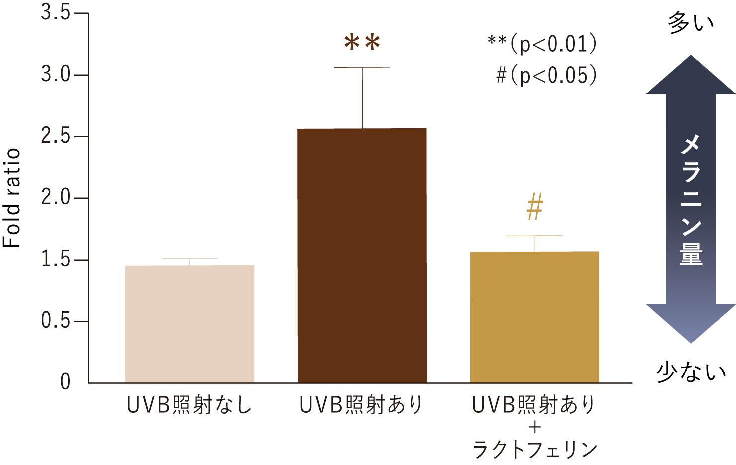 【紫外線UVA照射によるメラニン量の比較】